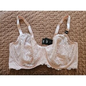 Torrid Curve Unlined Balconette Pink Lace Lotus Bra, Size 44DDD